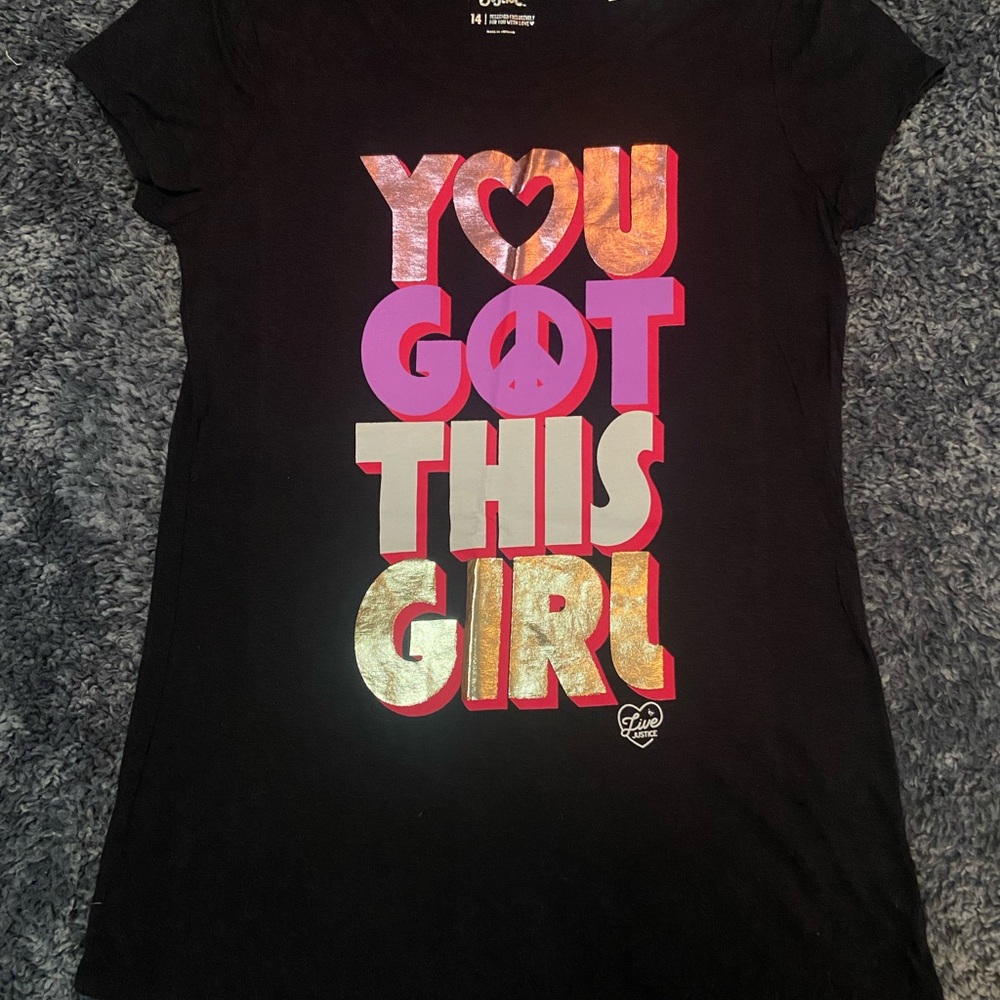 Justice Black Graphic Tee, XL 14